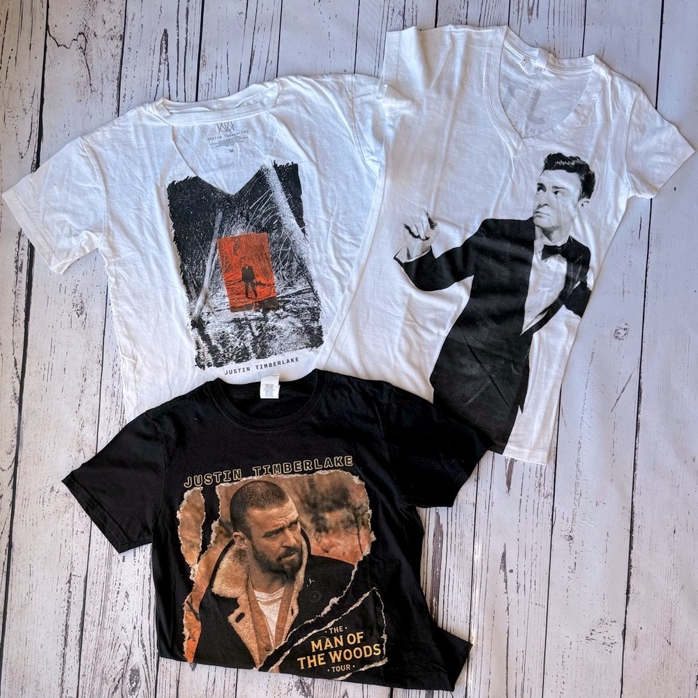 Lot of 3 Justin Timberlake Graphic T-Shirts 20/20 Experience & Man of the Woods